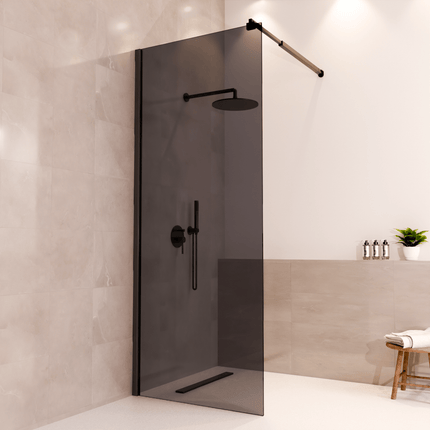 Paroi de douche avec verre fumé et traitement Nano - Noir - 80 cm - Lima