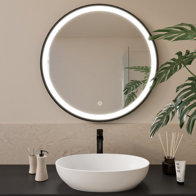 Miroir salle de bain LED avec fonction anti-buée - Noir - 80 cm - FLORENCE