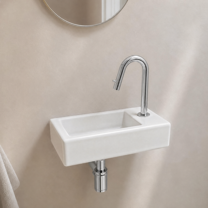Fontaine lave-mains compacte avec orifice robinet droit - blanche - 37 cm - Fonza