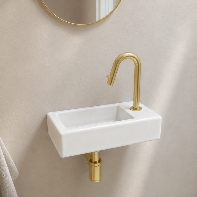 Fontaine lave-mains compacte avec orifice robinet droit - blanche - 37 cm - Fonza
