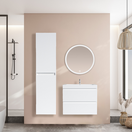 Ensemble meuble de salle de bain suspendu avec vasque blanche - Blanc brillant - 60 cm - Avalon