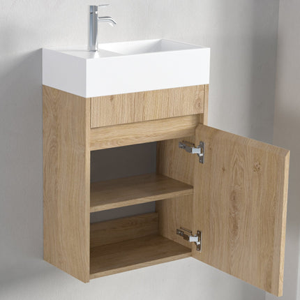 Meuble de toilette suspendu chêne clair avec vasque blanche - 40 cm - Ibiza