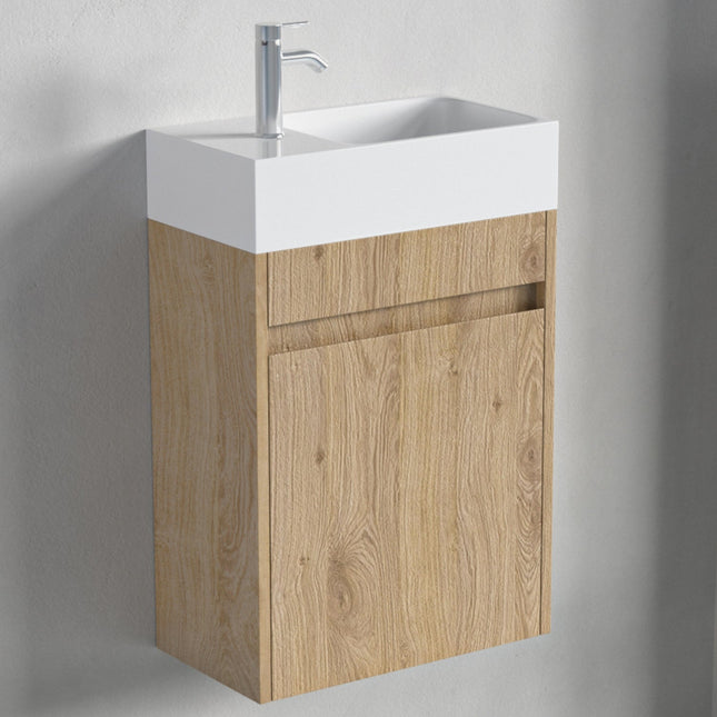 Meuble de toilette suspendu chêne clair avec vasque blanche - 40 cm - Ibiza