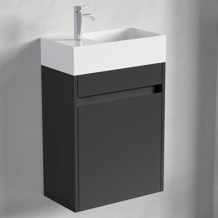 Meuble WC suspendu design compact avec vasque blanche - noir - 40 cm - Ibiza