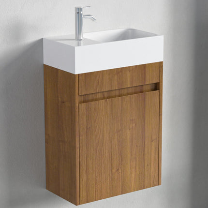 Meuble WC suspendu chêne chaud avec vasque blanche - 40 cm - Ibiza