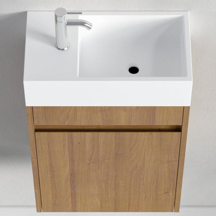 Meuble WC suspendu chêne chaud avec vasque blanche - 40 cm - Ibiza