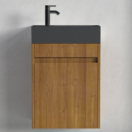 Meuble toilette suspendu chêne naturel avec vasque noire - 40 cm - Ibiza