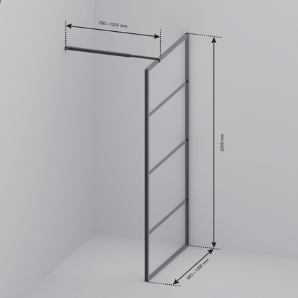 Paroi de douche design en verre fumé rayé avec profilé aluminium noir - Noir - 100 x 200 cm - Tacna
