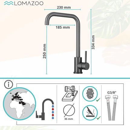 Robinet de cuisine bec haut avec rotation 360° - DS CONCEPT