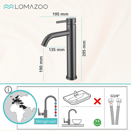 Robinet de lavabo avec vasque à poser - Gun Metal - Jasmin
