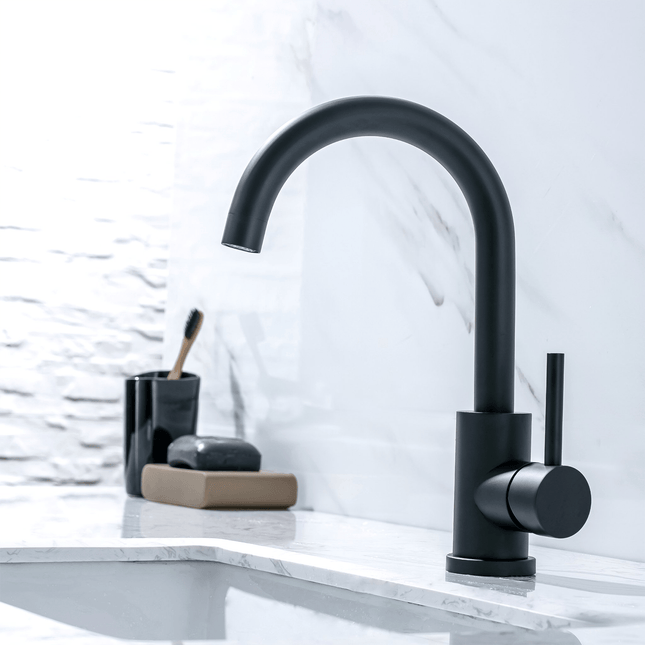 Robinet de lavabo avec vasque posée - noir mat - Juno