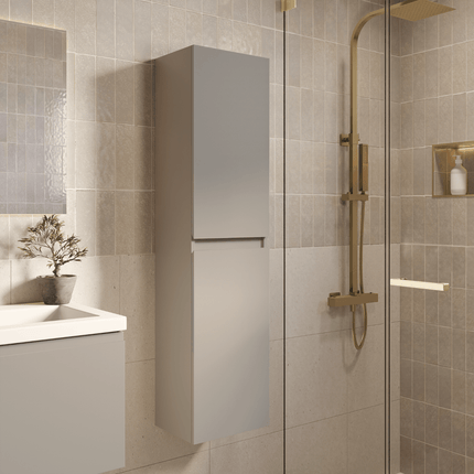 Ensemble meuble de salle de bain suspendu finition greige avec vasque blanche - 60 cm - Sorrento