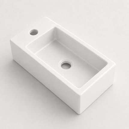 Fontaine de toilettes compacte avec perçage robinet gauche - blanche - 37 cm - Fonza