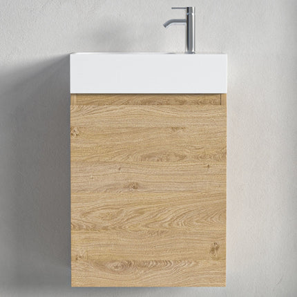 Meuble WC suspendu avec vasque blanche intégrée - Chêne - 40 cm - Malibu