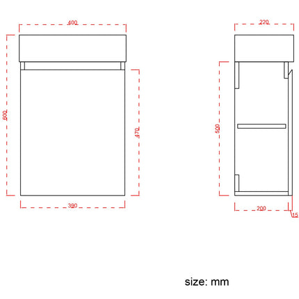 Meuble WC suspendu avec vasque blanche intégrée - Chêne - 40 cm - Malibu