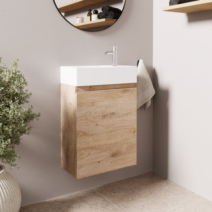 Meuble WC suspendu avec vasque blanche intégrée - Chêne - 40 cm - Malibu