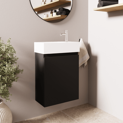 Meuble WC suspendu noir mat avec vasque blanche - 40 cm - Malibu