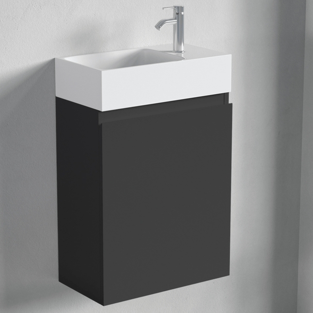 Meuble WC suspendu noir mat avec vasque blanche - 40 cm - Malibu