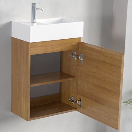 Meuble WC suspendu design épuré avec vasque blanche - Chêne chaud - 40 cm - Malibu