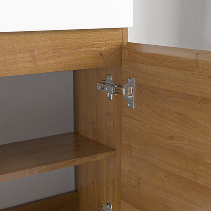 Meuble WC suspendu design épuré avec vasque blanche - Chêne chaud - 40 cm - Malibu