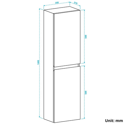 Armoire colonne design sans poignées - chêne chaud - 35 cm - Marbella