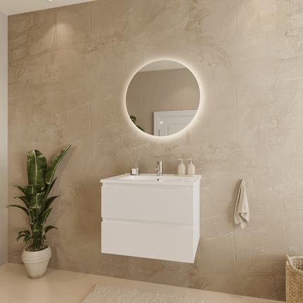 Meuble de salle de bains suspendu design avec vasque en marbre minéral - blanc brillant - 60 cm - Marenza