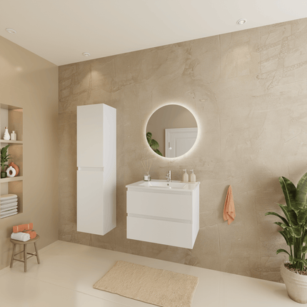 Meuble de salle de bains suspendu design avec vasque en marbre minéral - blanc brillant - 60 cm - Marenza