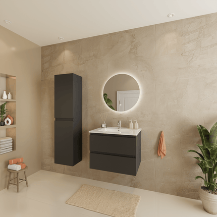Meuble de salle de bain suspendu mat noir avec vasque blanche - 60 cm - Marenza