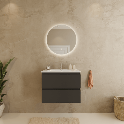 Meuble de salle de bain suspendu mat noir avec vasque blanche - 60 cm - Marenza