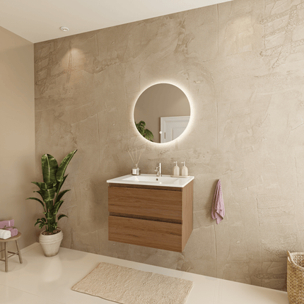 Meuble de salle de bain suspendu design avec vasque en marbre minéral - blanc - 60 cm - Marenza