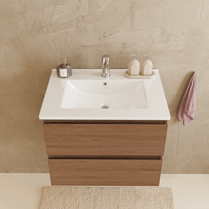 Meuble de salle de bain suspendu design avec vasque en marbre minéral - blanc - 60 cm - Marenza