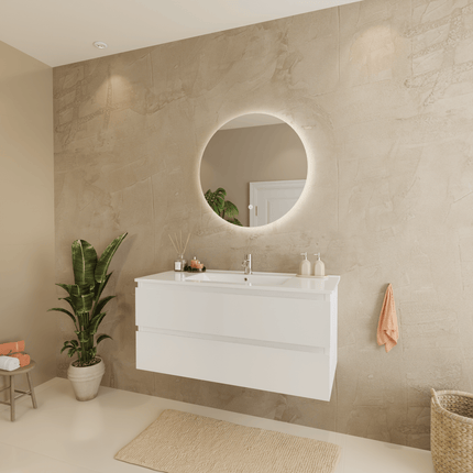 Meuble de salle de bains suspendu design avec vasque en marbre minéral - blanc - 100 cm - Marenza