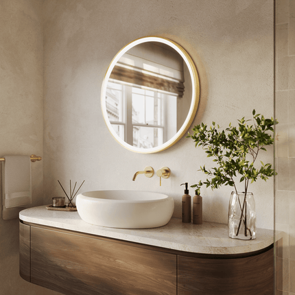 Miroir de salle de bain LED avec éclairage ajustable et fonction anti-buée - Or - 70 cm - MIAMI