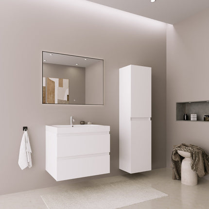 Meuble de salle de bain suspendu design épuré avec vasque blanche - Blanc brillant - 60 cm - Monaco