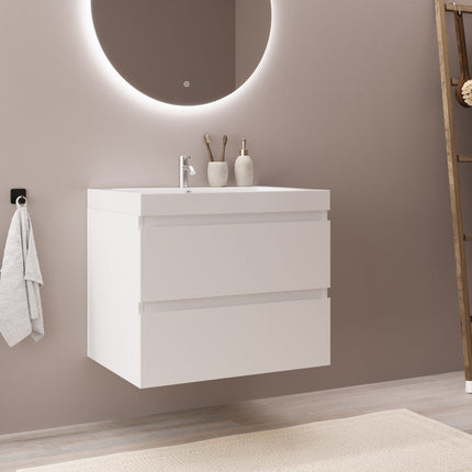 Meuble de salle de bain suspendu design épuré avec vasque blanche - Blanc brillant - 60 cm - Monaco