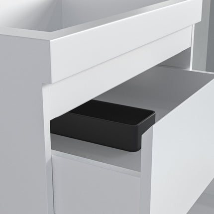 Meuble de salle de bain suspendu design épuré avec vasque blanche - Blanc brillant - 60 cm - Monaco