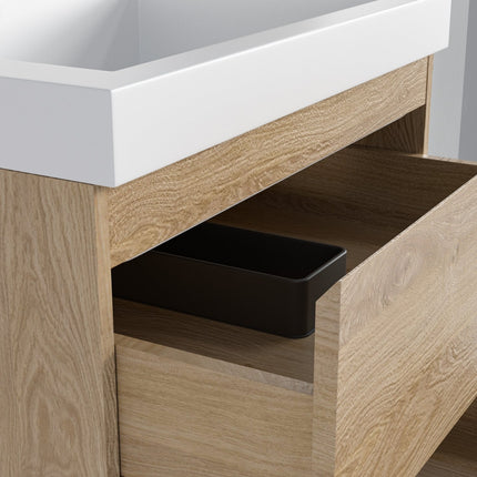 Meuble de salle de bain suspendu chêne clair avec vasque blanche - 60 cm - Monaco