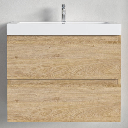 Meuble de salle de bain suspendu chêne clair avec vasque blanche - 60 cm - Monaco