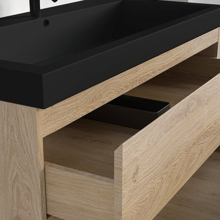 Meuble de salle de bain suspendu finition chêne avec vasque intégrée - noir - 100 cm - Monaco