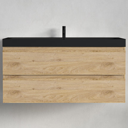 Meuble de salle de bain suspendu finition chêne avec vasque intégrée - noir - 100 cm - Monaco