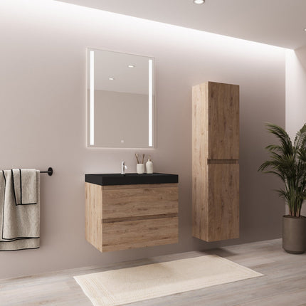 Meuble de salle de bains suspendu avec vasque noire - chêne clair - 60 cm - Monaco