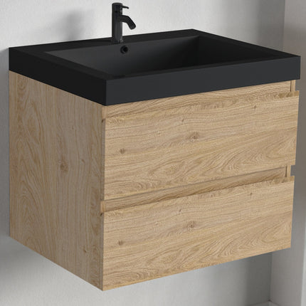 Meuble de salle de bains suspendu avec vasque noire - chêne clair - 60 cm - Monaco