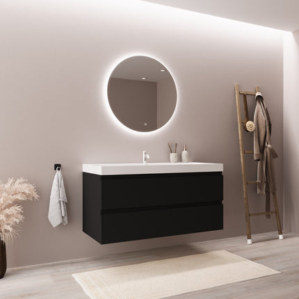 Meuble de salle de bain suspendu finition mate avec vasque blanche - Noir - 100 cm - Monaco