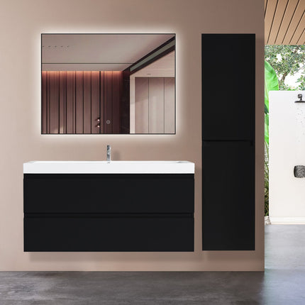 Meuble de salle de bain suspendu finition mate avec vasque blanche - Noir - 100 cm - Monaco