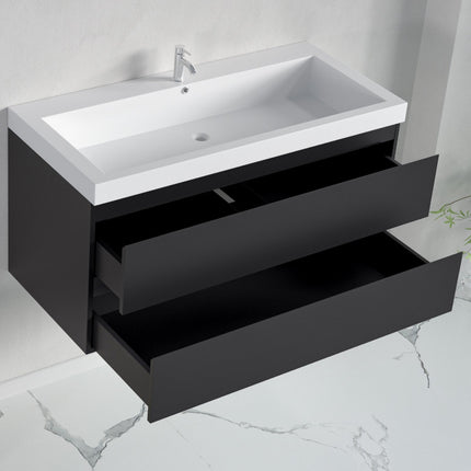 Meuble de salle de bain suspendu finition mate avec vasque blanche - Noir - 100 cm - Monaco