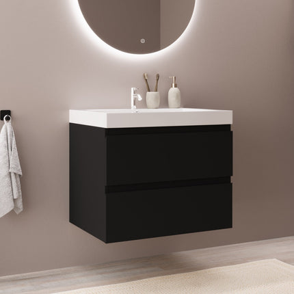 Meuble de salle de bains suspendu design avec vasque intégrée - Noir et blanc - 60 cm - Monaco
