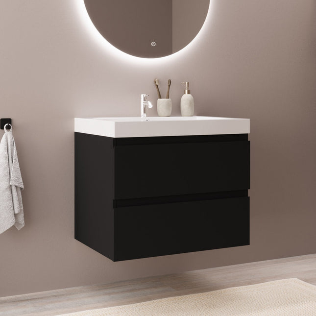 Meuble de salle de bains suspendu design avec vasque intégrée - Noir et blanc - 60 cm - Monaco