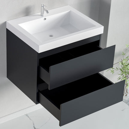 Meuble de salle de bains suspendu design avec vasque intégrée - Noir et blanc - 60 cm - Monaco