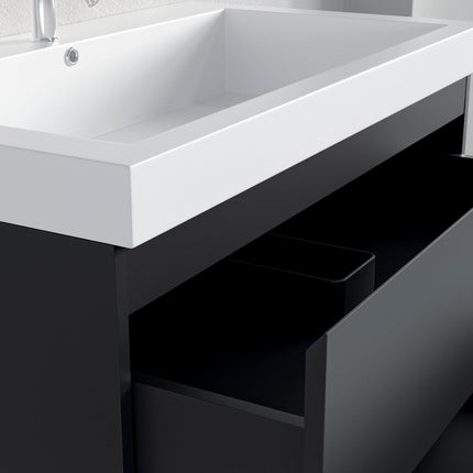 Meuble de salle de bain suspendu design avec vasque intégrée - noir et blanc - 80 cm - Monaco