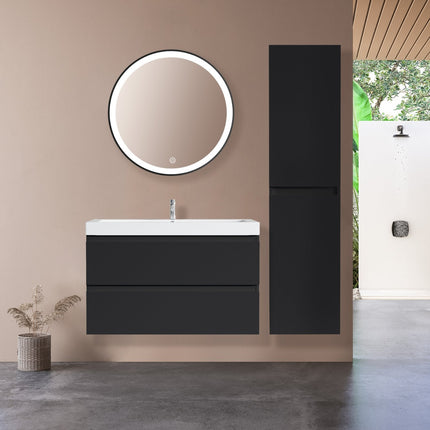 Meuble de salle de bain suspendu design avec vasque intégrée - noir et blanc - 80 cm - Monaco